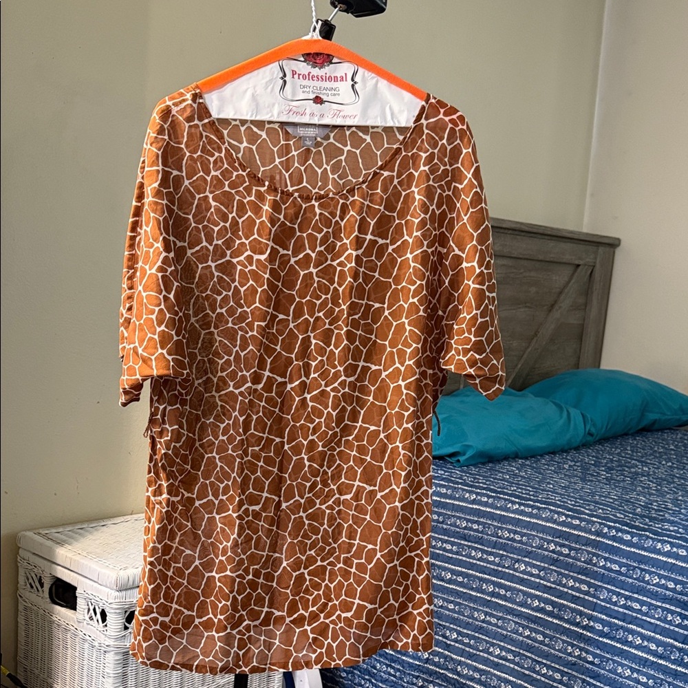 Brown and White Giraffe Print Top